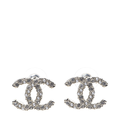 Chanel Crystal Pearl CC Earrings Silver 1 of 5