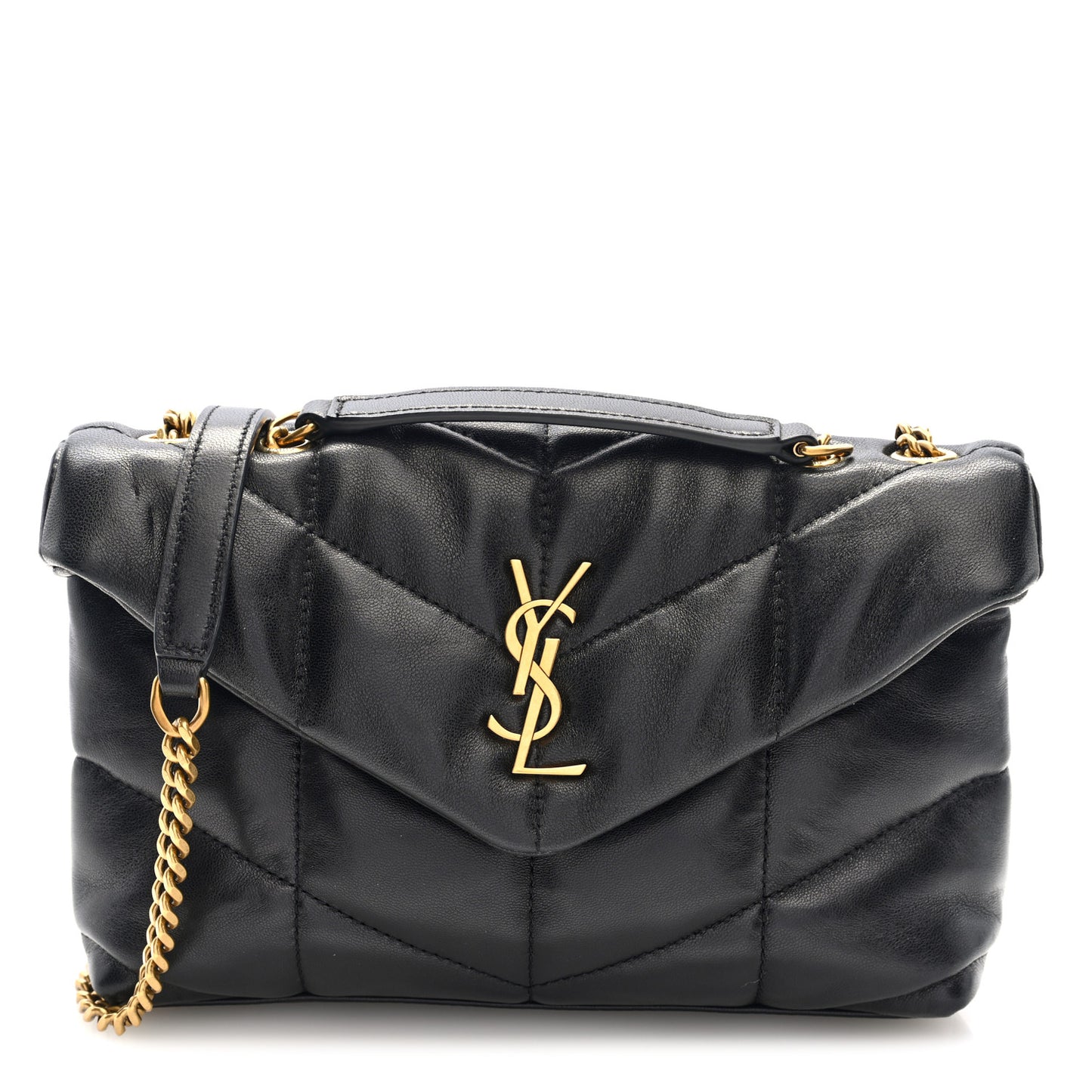 Lambskin Quilted Toy Loulou Puffer Monogram Chain Satchel Black