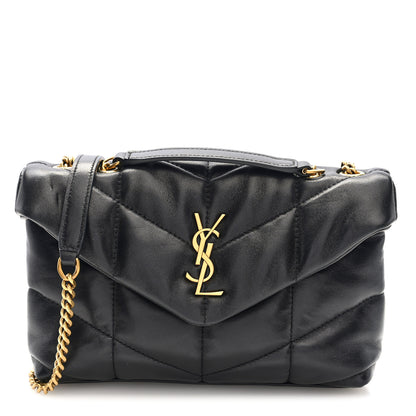Saint Laurent Lambskin Quilted Toy Loulou Puffer Monogram Chain Satchel Black 1 of 10