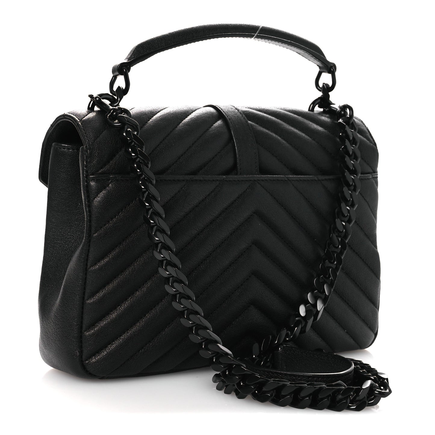 Sheepskin Matelasse Chevron Monogram Monochrome Medium College Bag Black