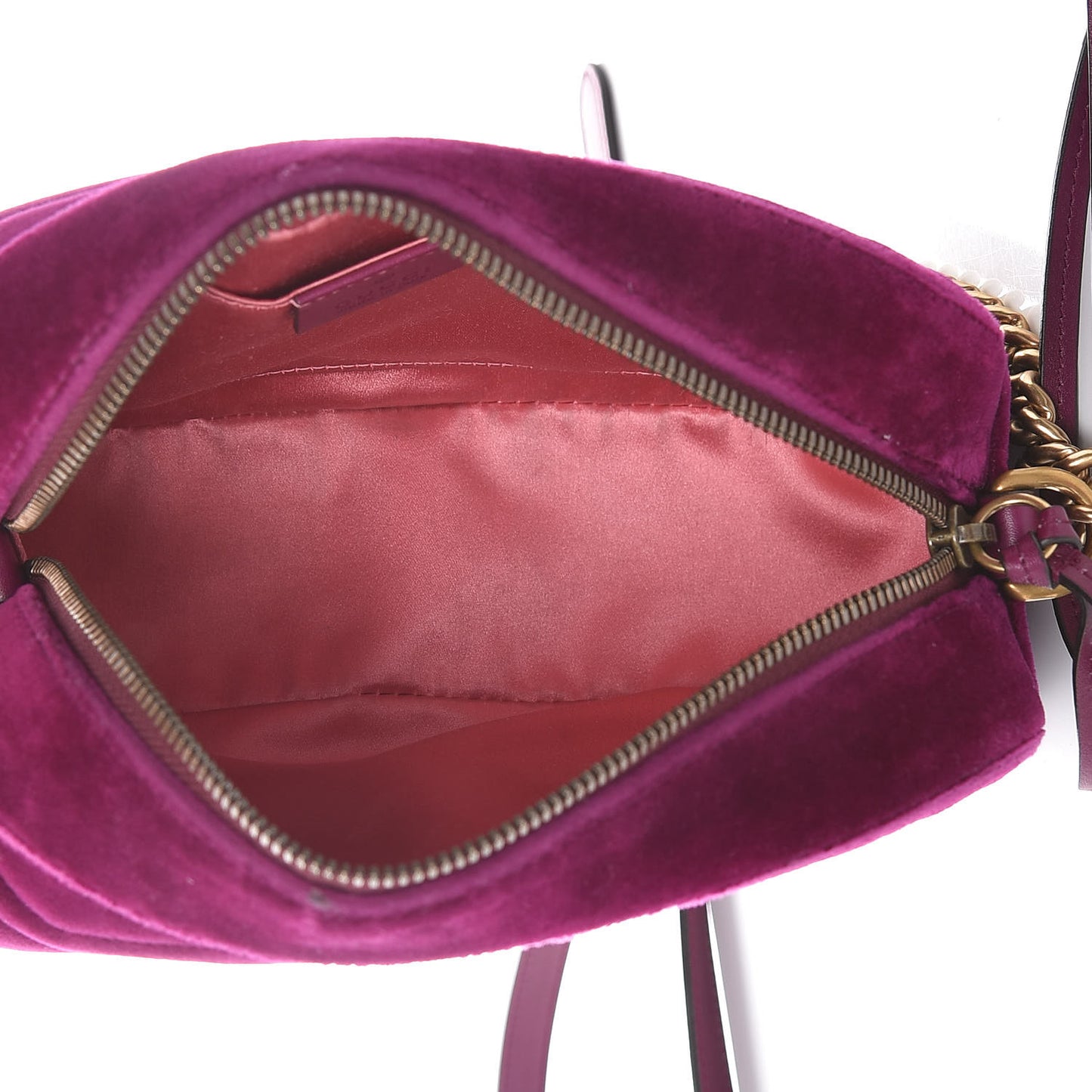 Velvet Matelasse Small GG Marmont Chain Shoulder Bag Fuchsia Violet Cyclamen