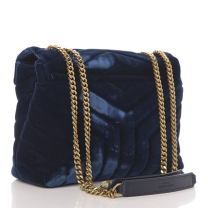 Saint Laurent Velvet Y Quilted Monogram Small Loulou Chain Satchel Medium Blue 3 of 11