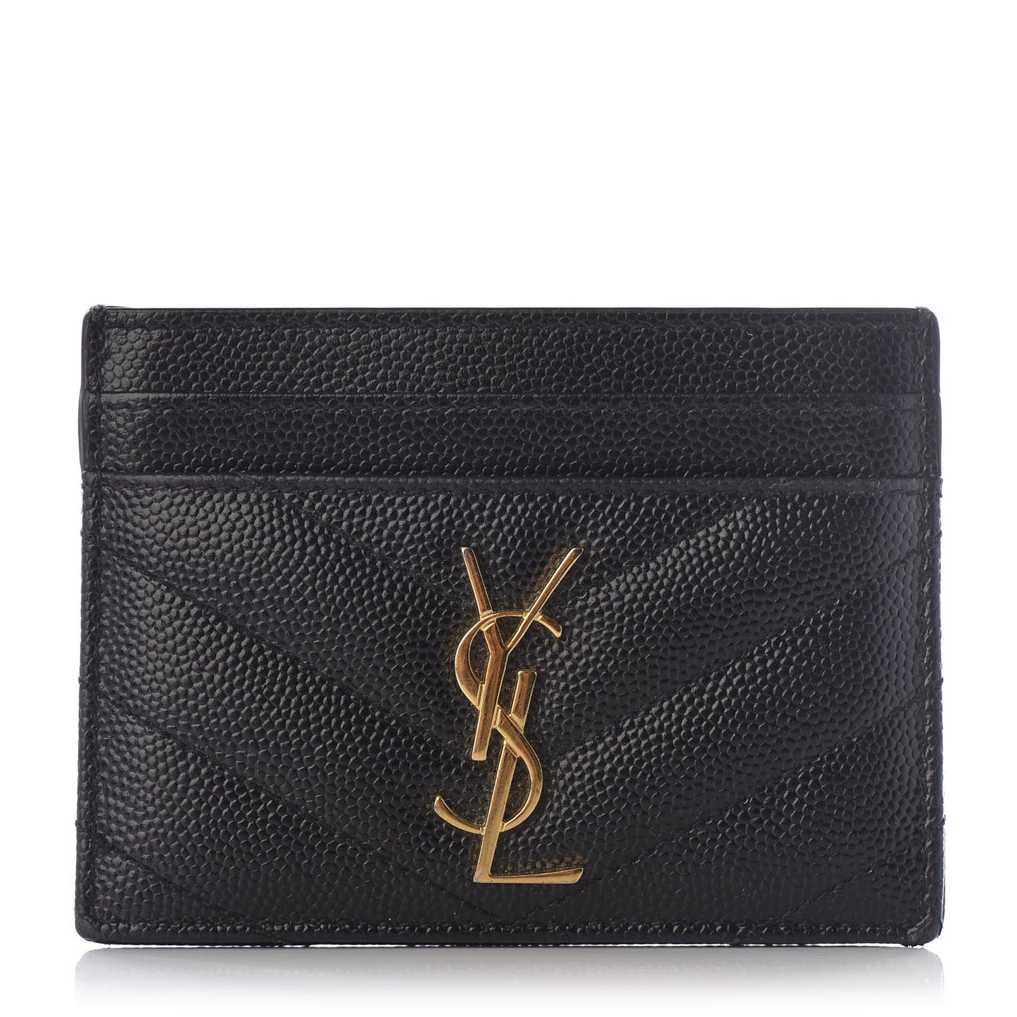 Grain De Poudre Matelasse Chevron Monogram Credit Card Case Black