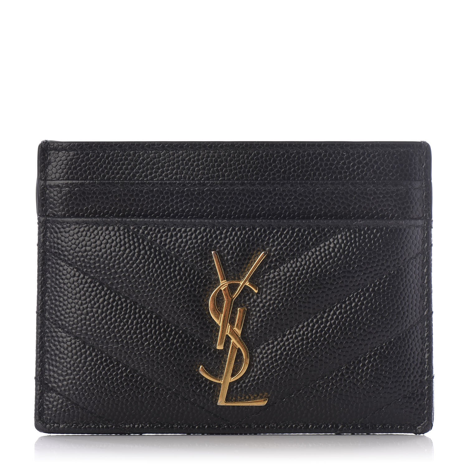 Saint Laurent Grain De Poudre Matelasse Chevron Monogram Credit Card Case Black 1 of 7