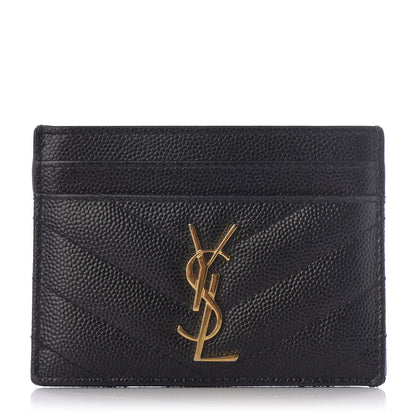 Saint Laurent Grain De Poudre Matelasse Chevron Monogram Credit Card Case Black 1 of 7