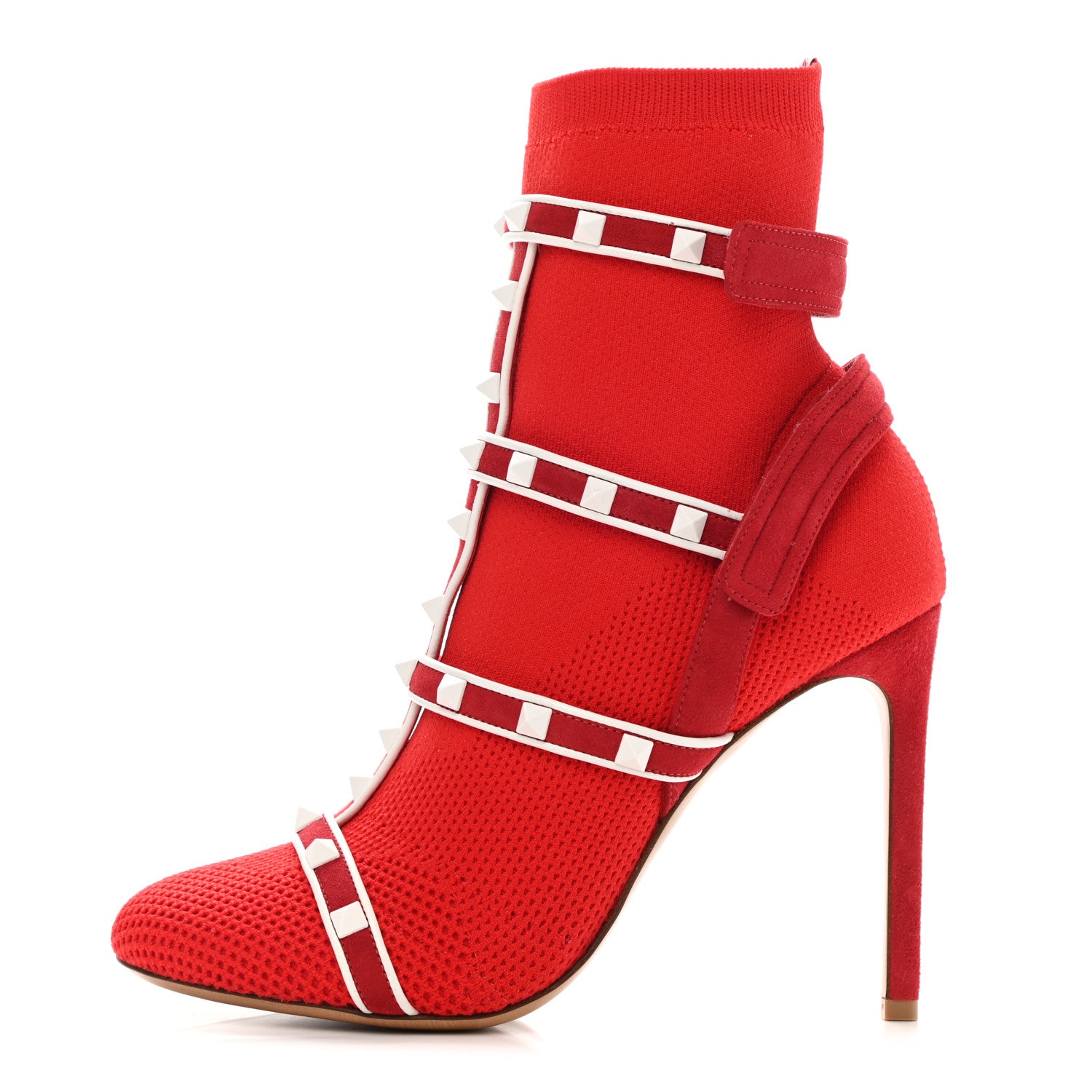 Valentino Garavani Knit Suede Free Rockstud Bodytech 105mm Ankle Boots 38 Rosso Valentino Optic White 1 of 7