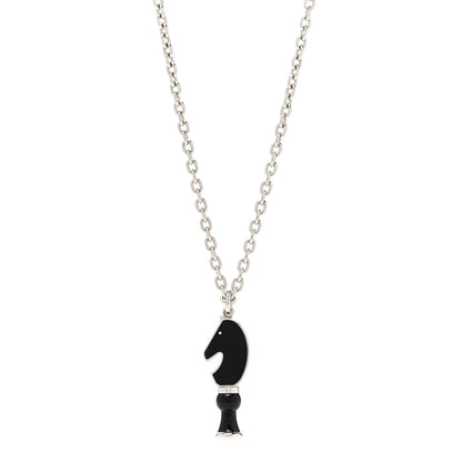 Hermes Lacquered Palladium Cavalier Necklace Black 1 of 6
