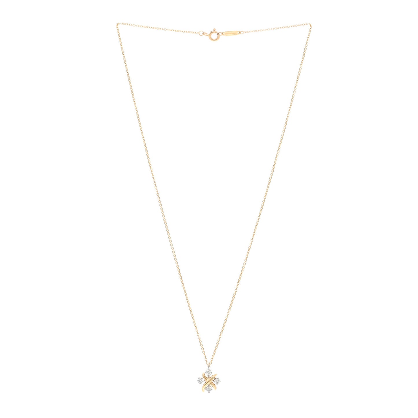 Platinum 18K Yellow Gold Diamond Schlumberger Lynn Pendant Necklace