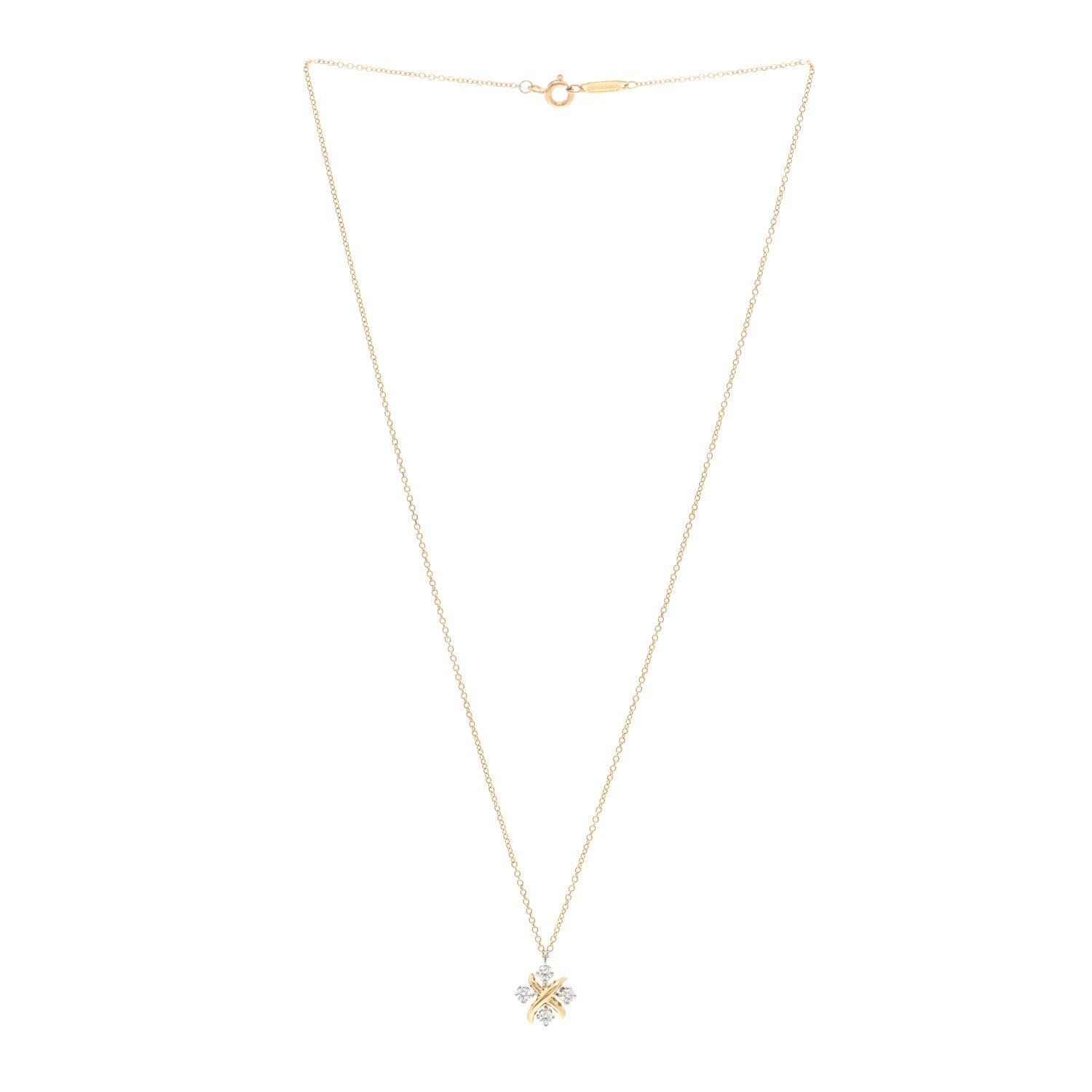Tiffany Platinum 18K Yellow Gold Diamond Schlumberger Lynn Pendant Necklace 3 of 5