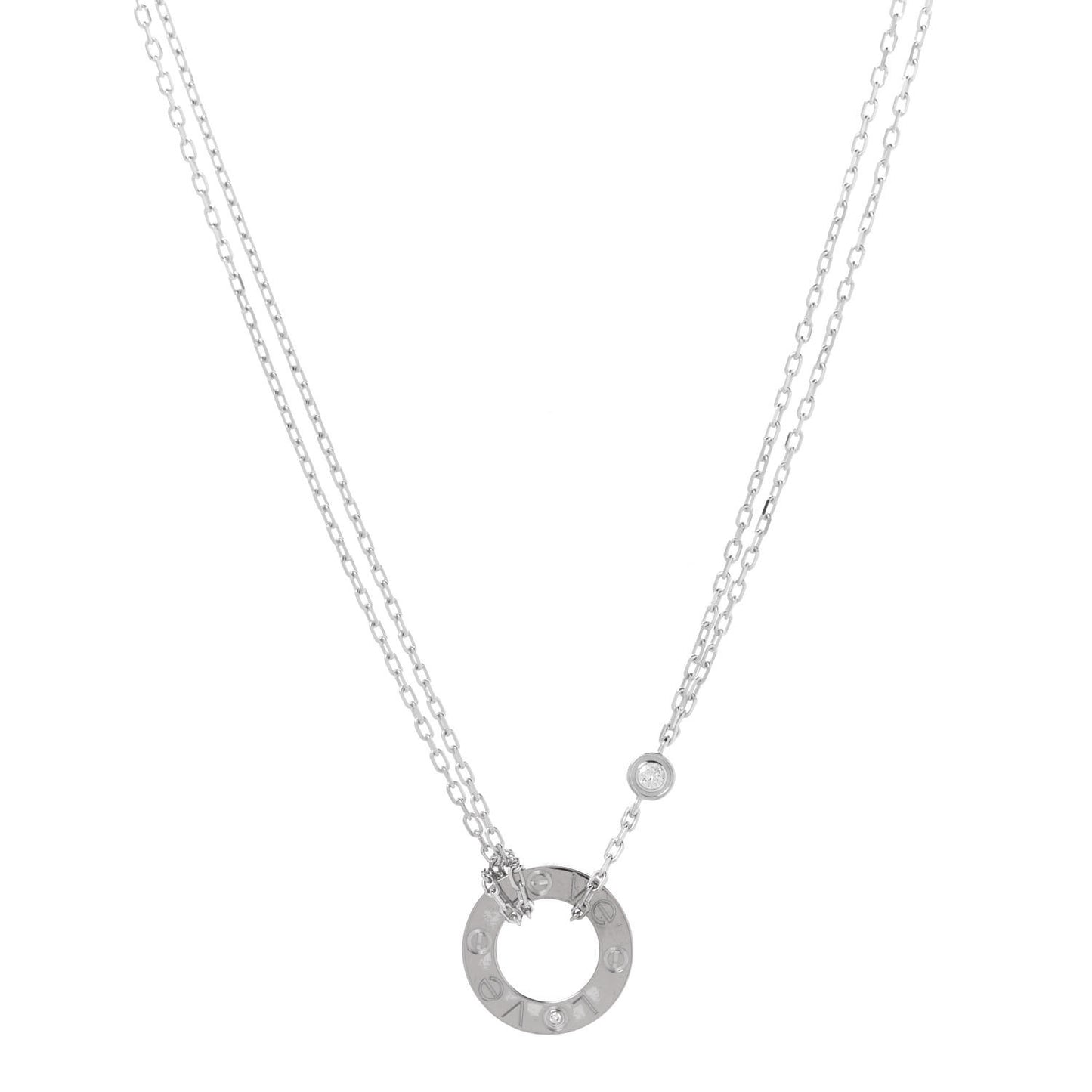 18K White Gold 2 Diamond LOVE Necklace
