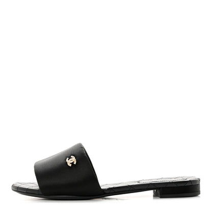 Chanel Satin Mule Sandals 38.5 Black 1 of 9