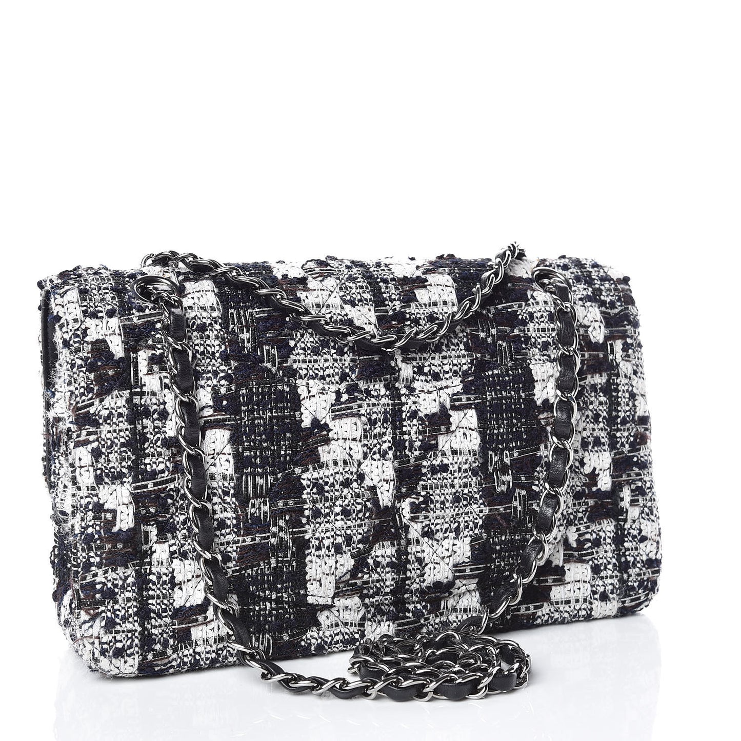 Tweed Medium Double Flap Blue White