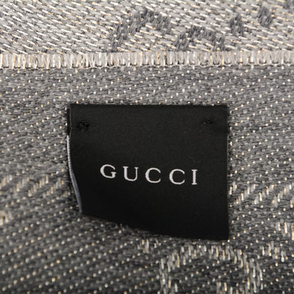 Gucci Wool Jacquard Monogram Fringe Scarf Grey 4 of 5