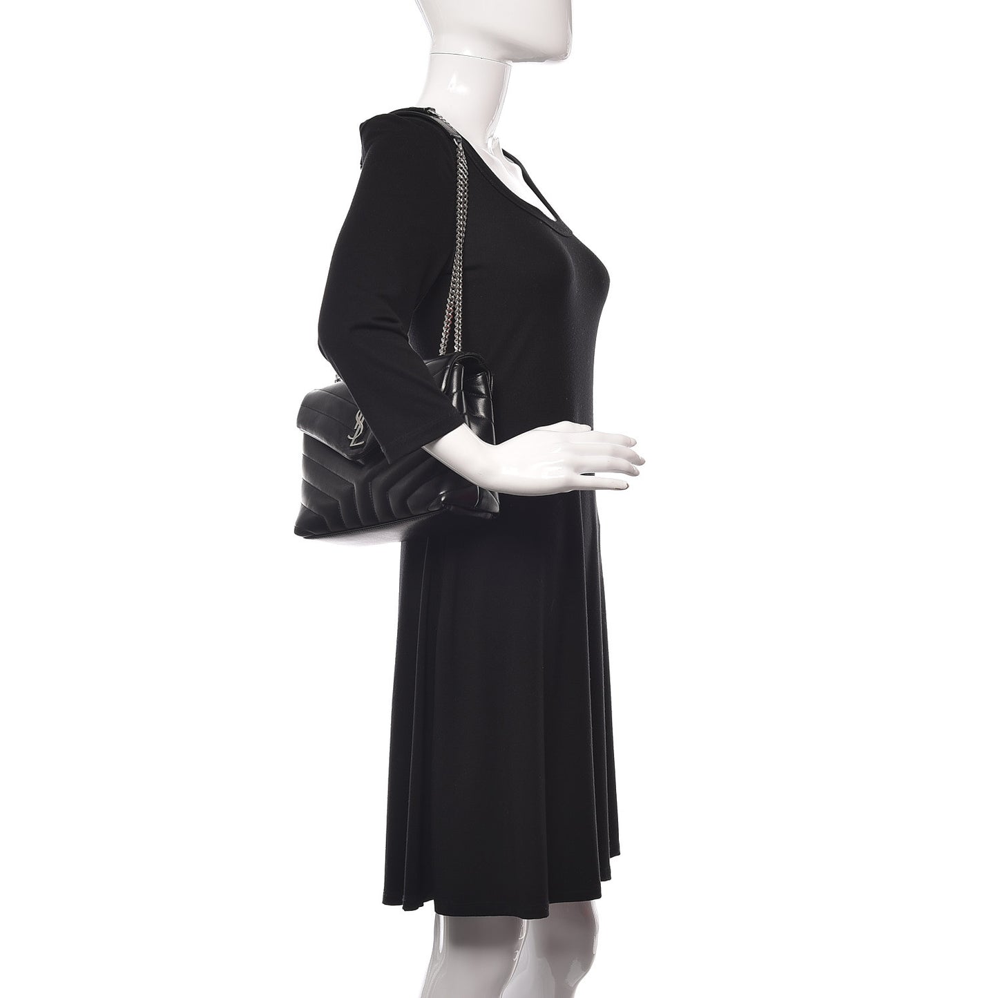 Calfskin Y Quilted Monogram Small Loulou Chain Satchel Black
