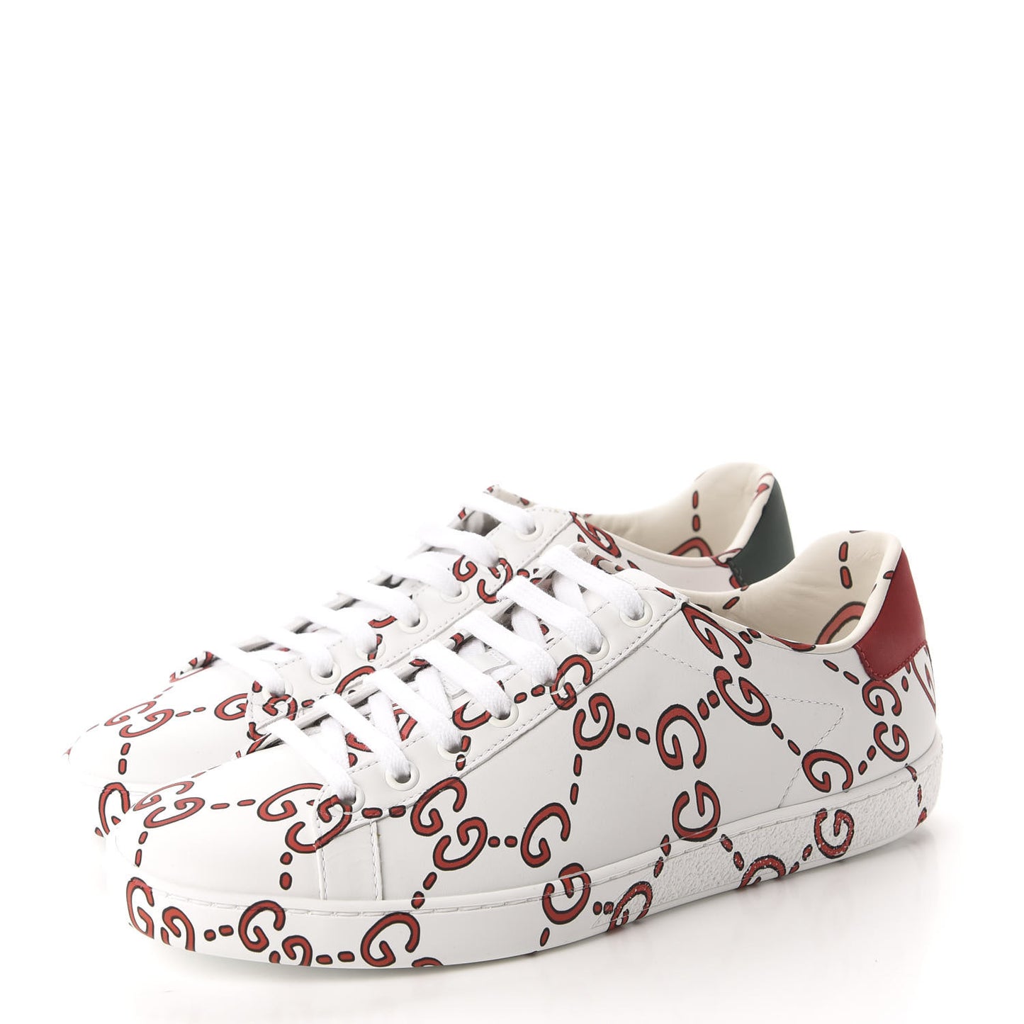 Calfskin GucciGhost Print Womens Ace Sneakers 38 White Hibiscus Red