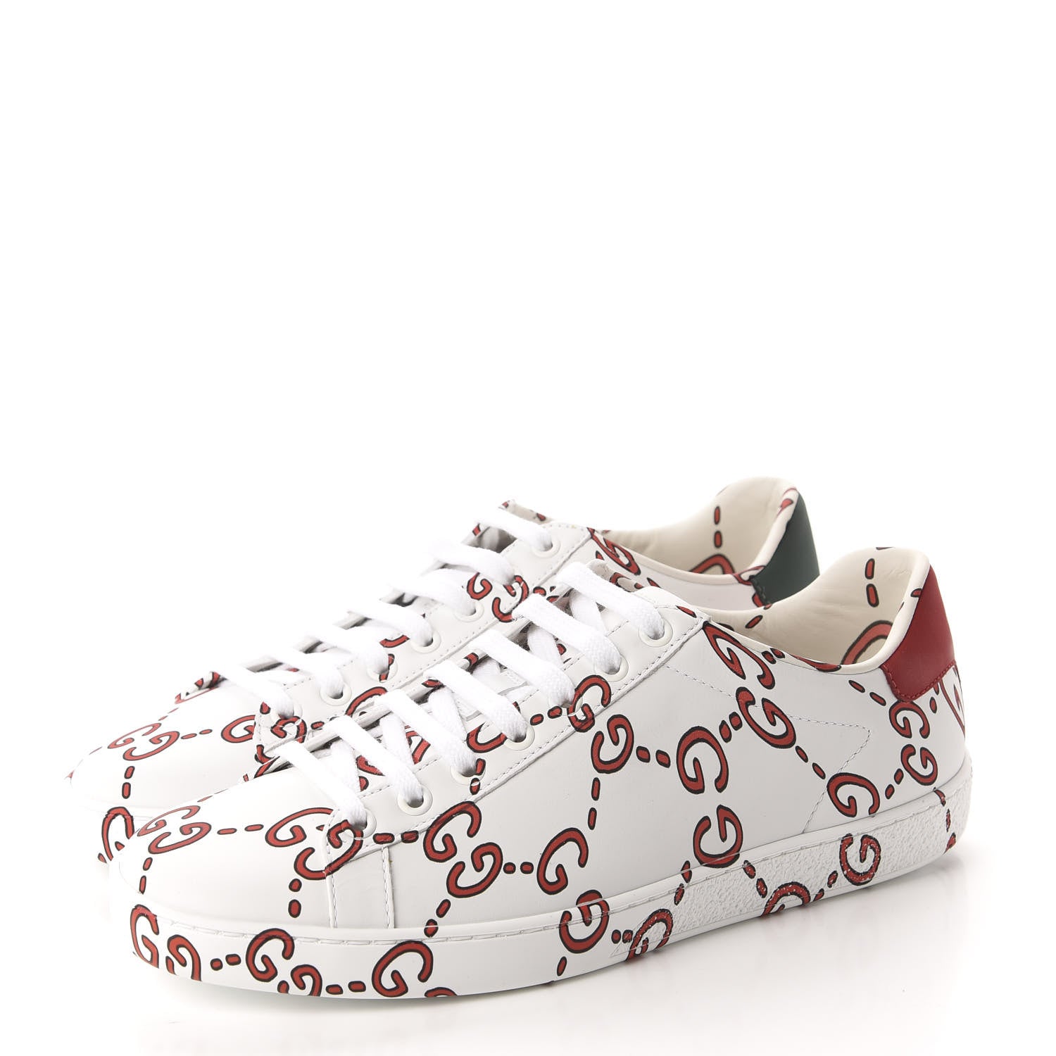 Gucci Calfskin GucciGhost Print Womens Ace Sneakers 38 White Hibiscus Red 3 of 10