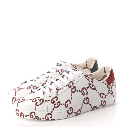 Gucci Calfskin GucciGhost Print Womens Ace Sneakers 38 White Hibiscus Red 3 of 10