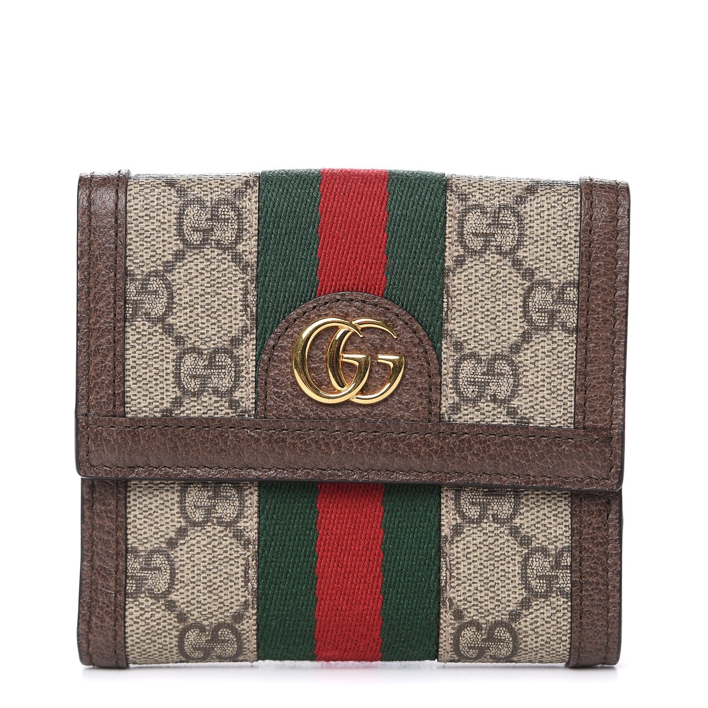 GG Supreme Monogram Web Ophidia French Flap Wallet Beige New Acero