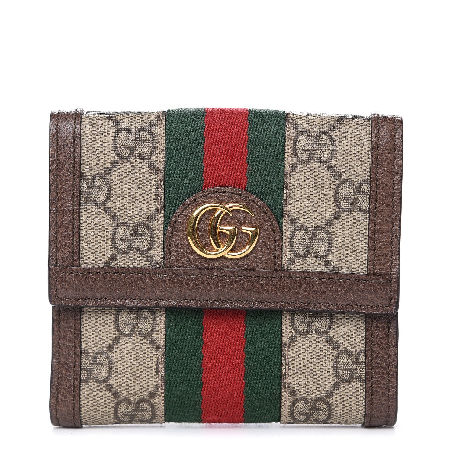 Gucci GG Supreme Monogram Web Ophidia French Flap Wallet Beige New Acero 1 of 7