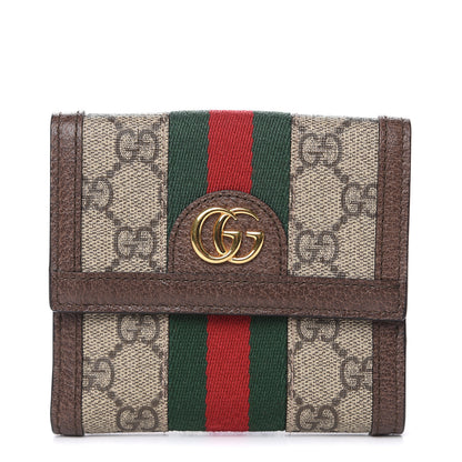 Gucci GG Supreme Monogram Web Ophidia French Flap Wallet Beige New Acero 1 of 7
