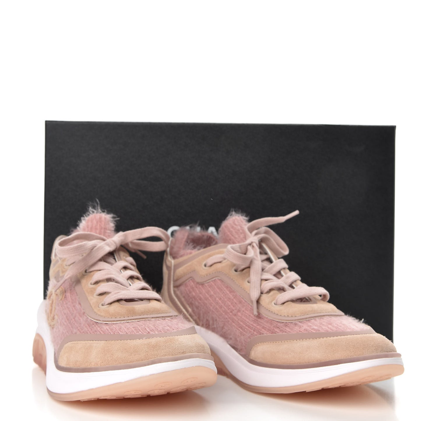 Fabric Calfskin Suede CC Womens Sneakers 38.5 Pink