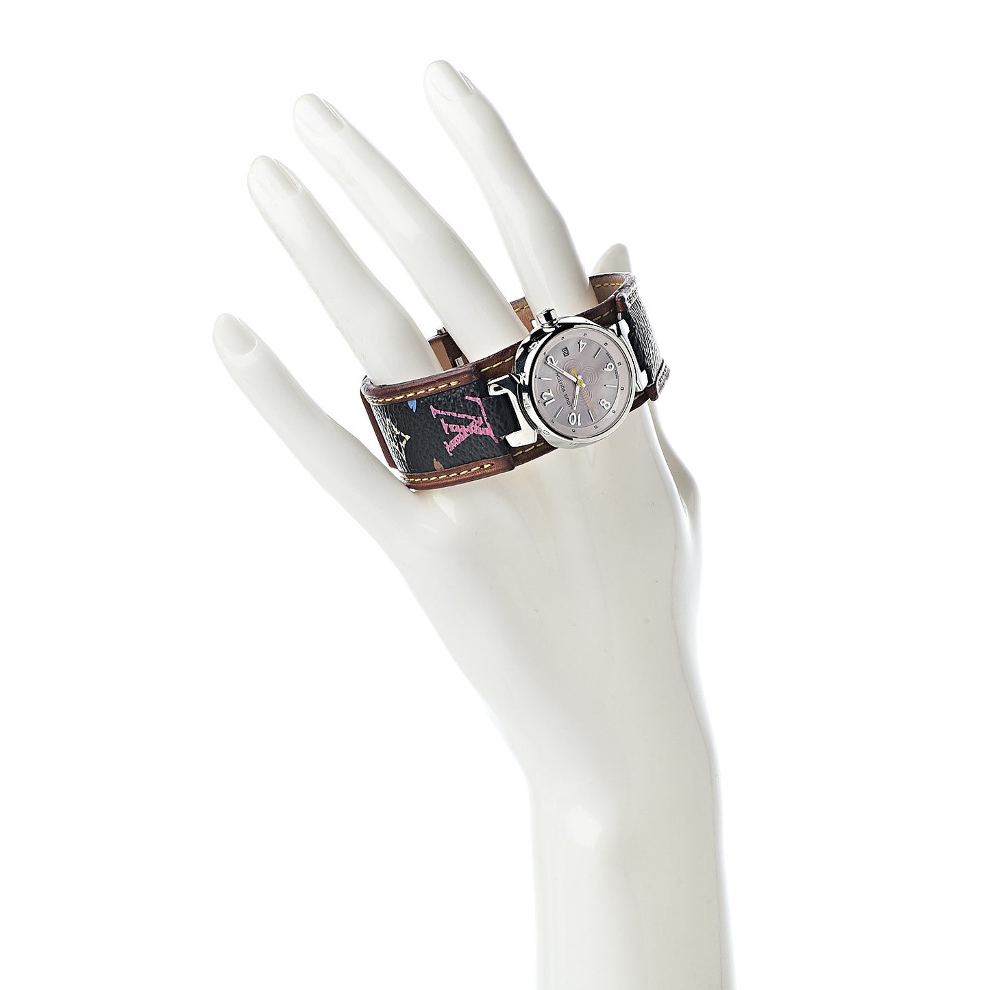 Stainless Steel Monogram Multicolor Pink Mother of Pearl 28mm Tambour Murakami Quartz Watch