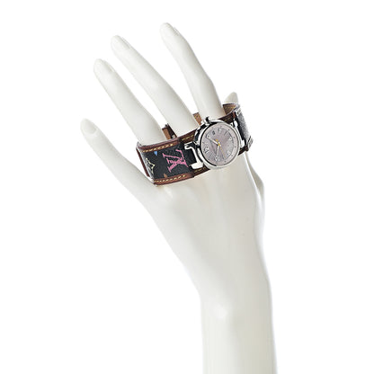 Louis Vuitton Stainless Steel Monogram Multicolor Pink Mother of Pearl 28mm Tambour Murakami Quartz Watch 2 of 11