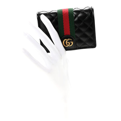 Gucci Calfskin Web Trapuntata GG Marmont Card Case Wallet Black 2 of 8