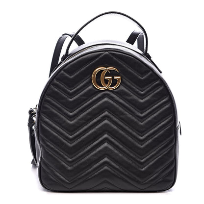 Gucci Calfskin Matelasse GG Marmont Dome Backpack Black 1 of 16