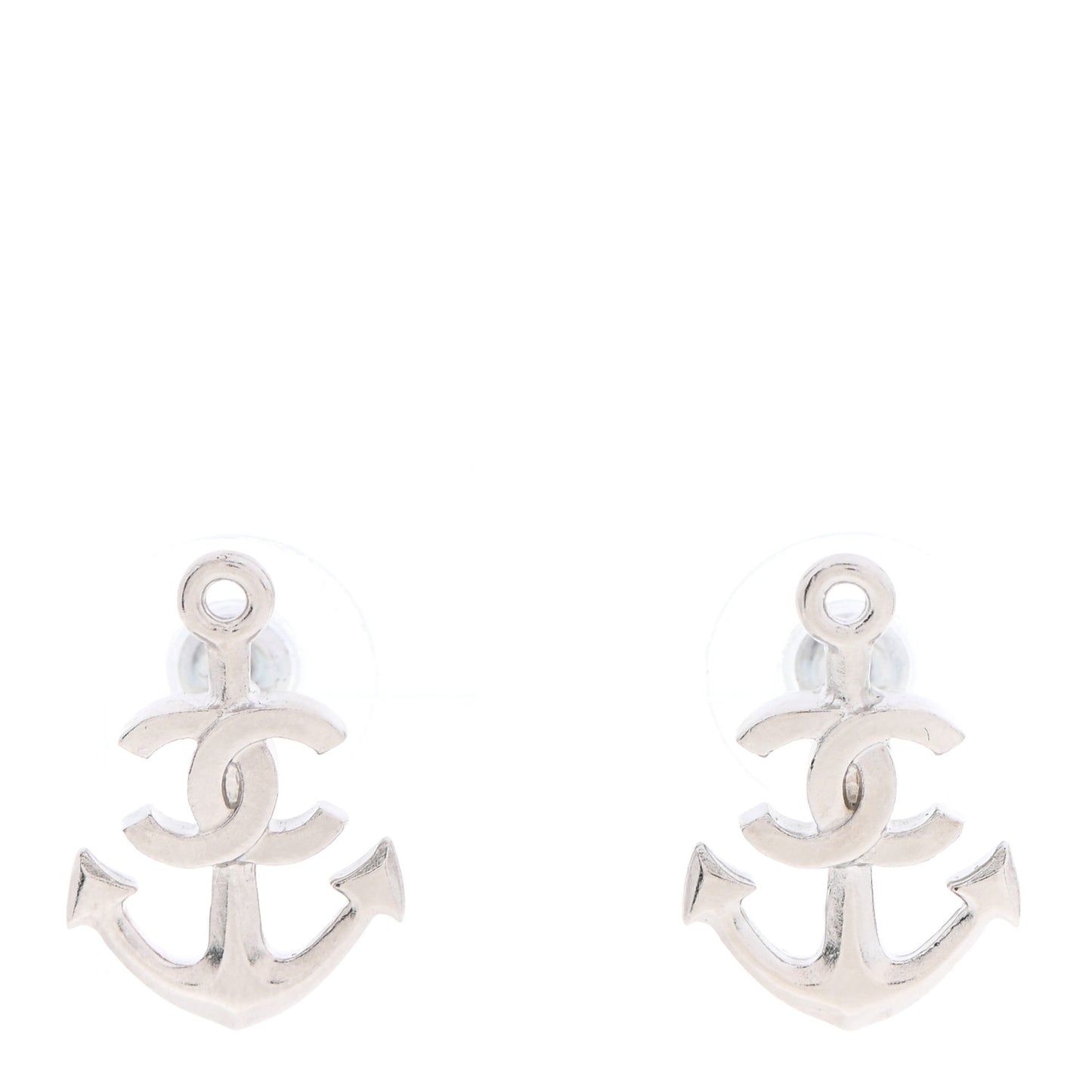 Metal Anchor CC Earrings Silver