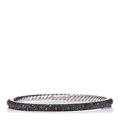 David Yurman Sterling Silver Black Diamond 4mm Midnight Melange Bangle Bracelet 1 of 4
