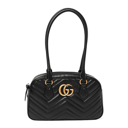 Gucci Calfskin Matelasse Small GG Marmont East West Shoulder Bag Black 1 of 10