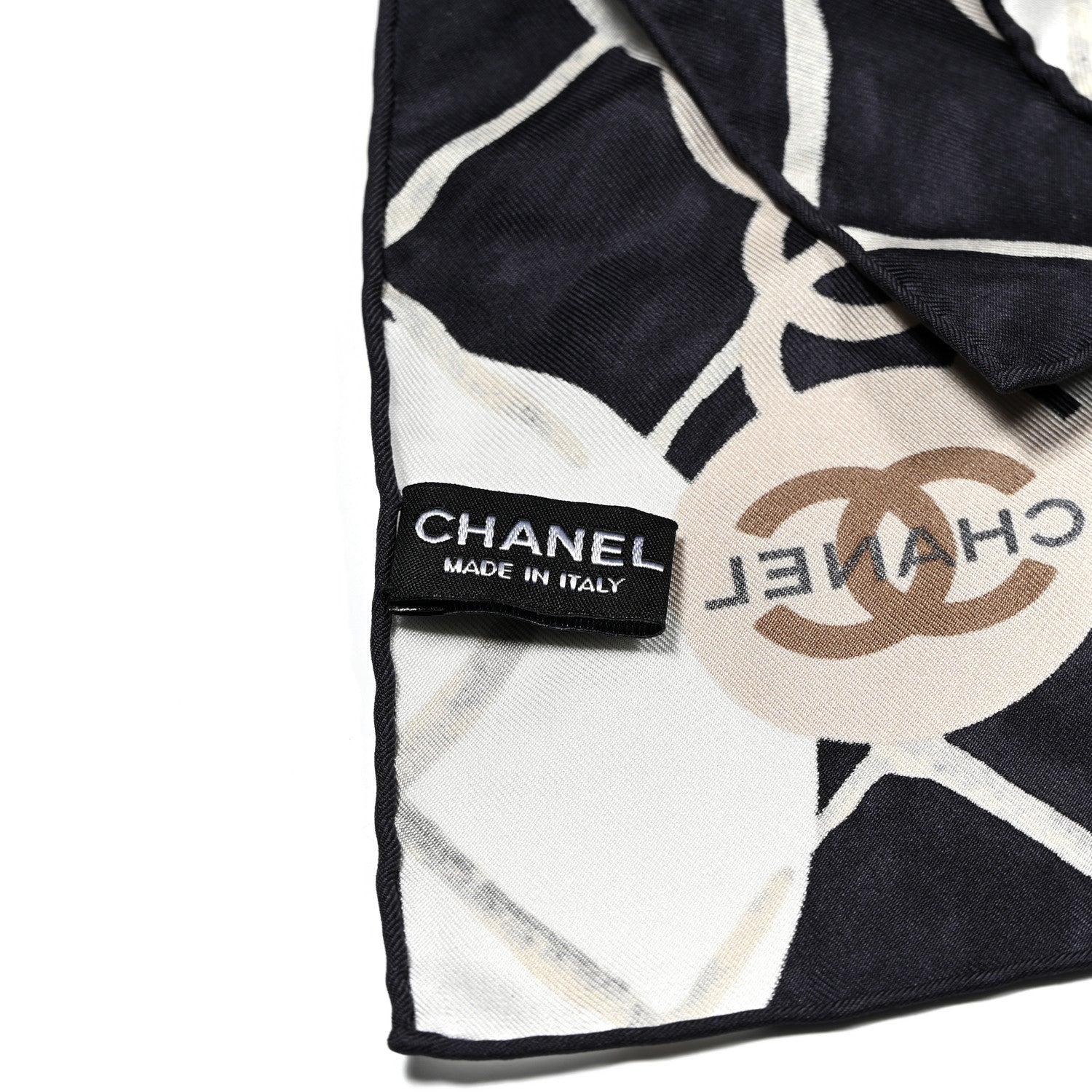 Chanel Silk Camellia CC Square Scarf Black 2 of 3