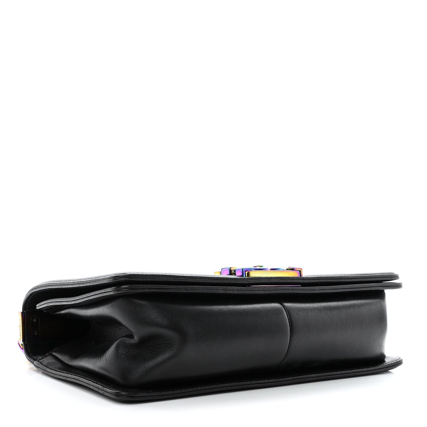 Lambskin LED Iridescent Metal Medium Boy Flap Black Multicolor