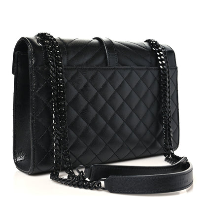 Saint Laurent Grain De Poudre Textured Mixed Matelasse Triquilt Medium Monogram Monochrome Satchel Black 3 of 10