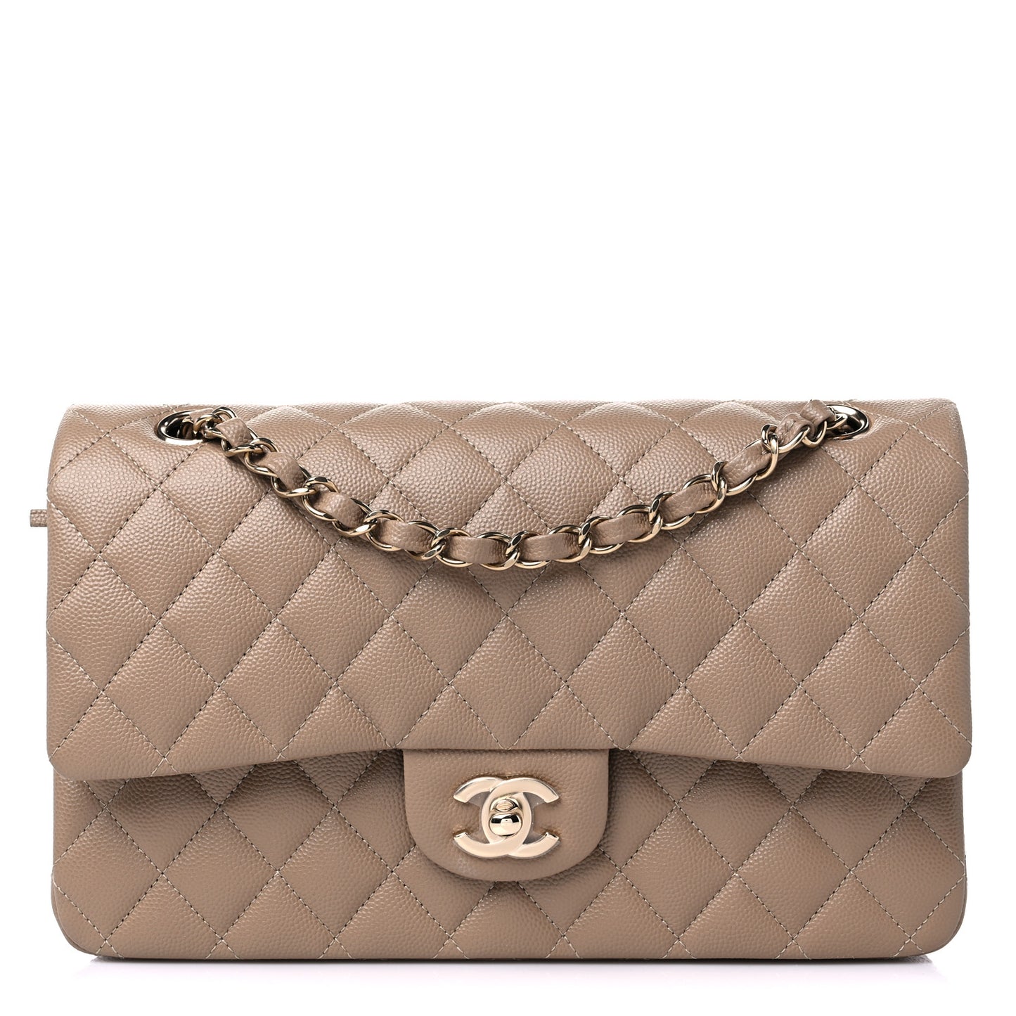Caviar Quilted Medium Double Flap Dark Beige