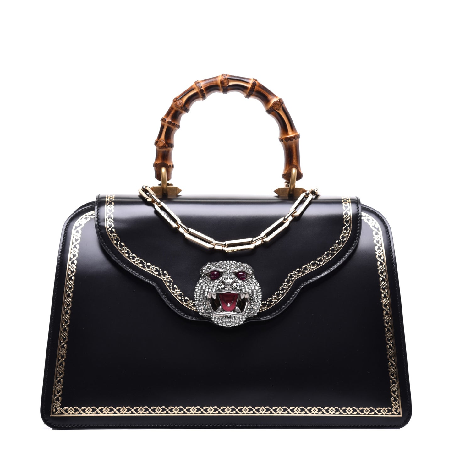 Calfskin Bamboo Medium Thiara Top Handle Bag Black