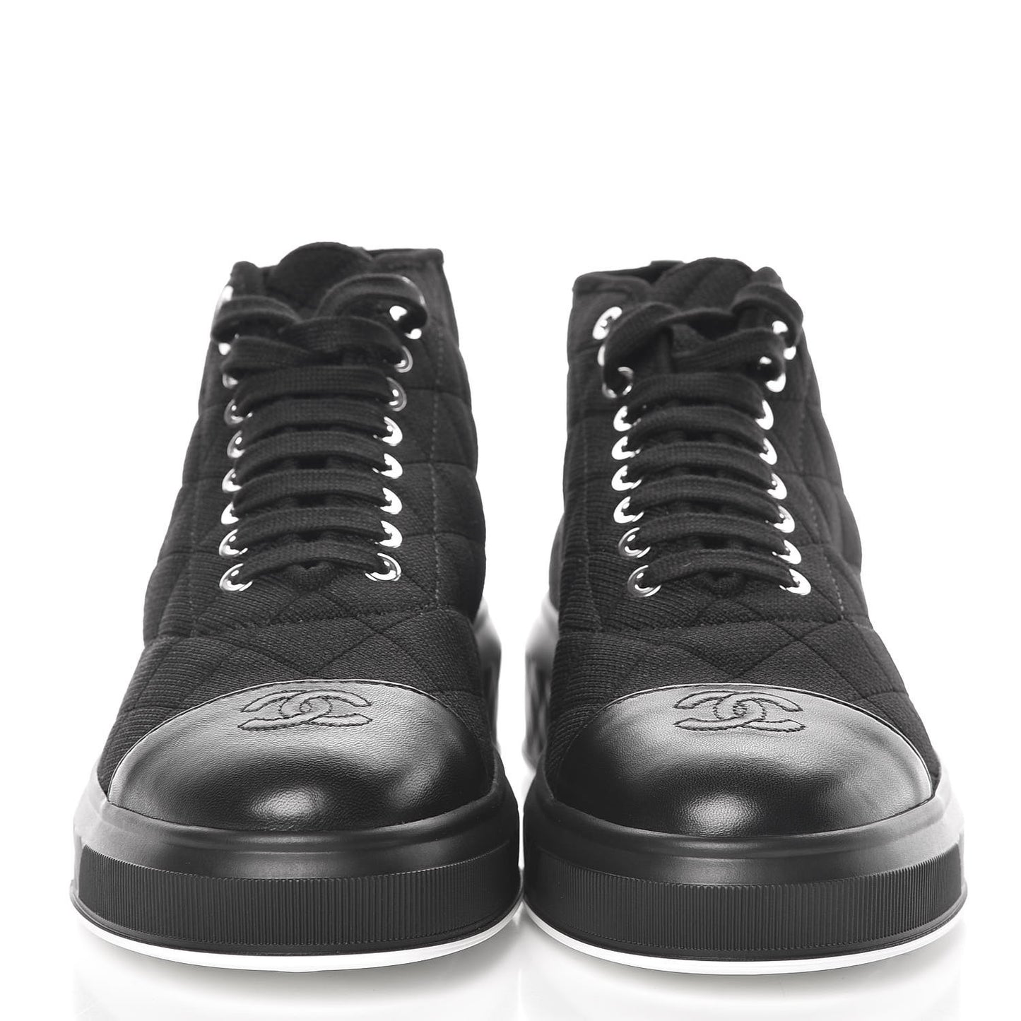 Fabric Quilted Lambskin Cap Toe Lace Up Sneakers 39 Black