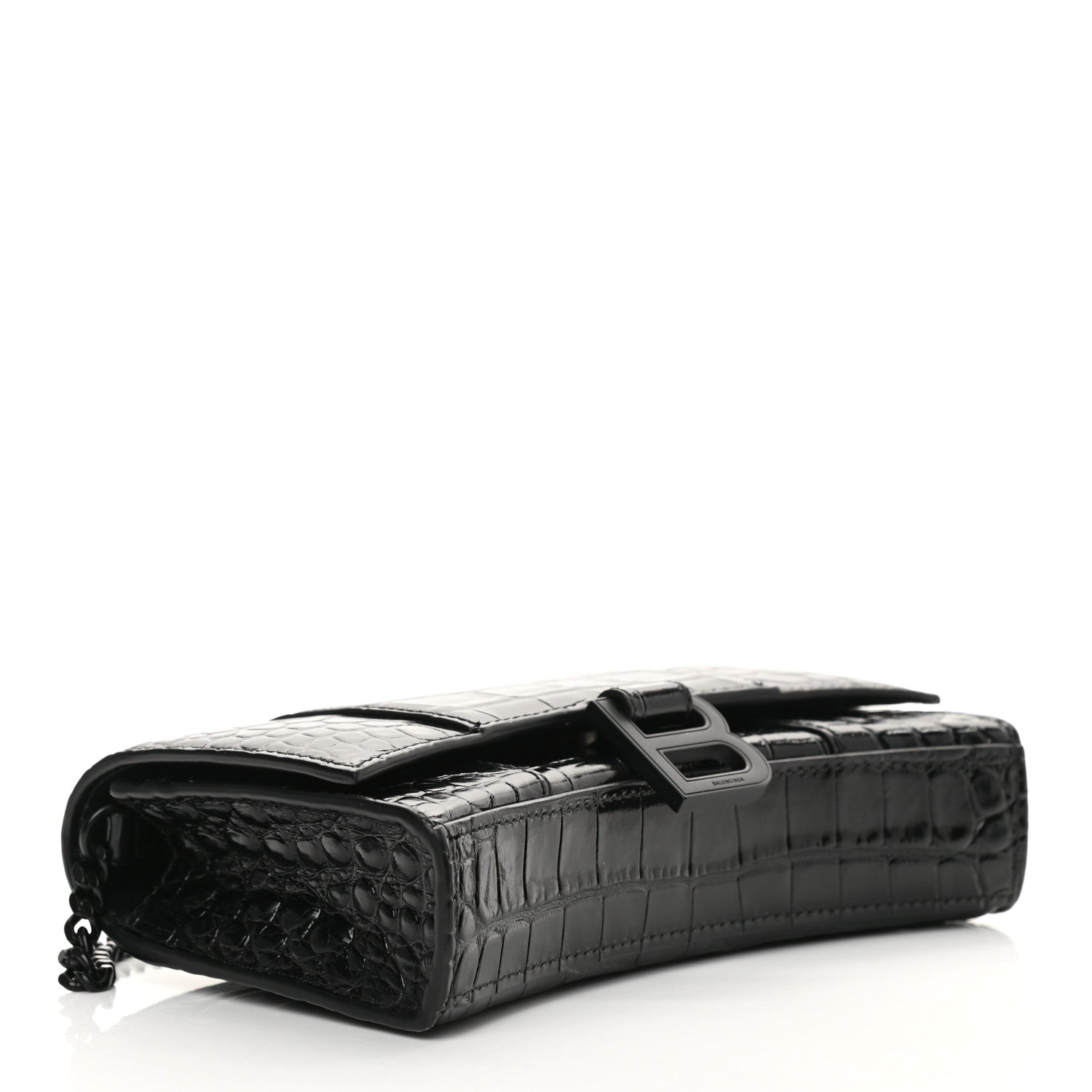 Balenciaga Shiny Calfskin Monochrome Crocodile Embossed Hourglass Chain Bag Black 4 of 15