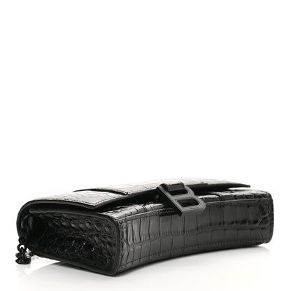 Balenciaga Shiny Calfskin Monochrome Crocodile Embossed Hourglass Chain Bag Black 4 of 15