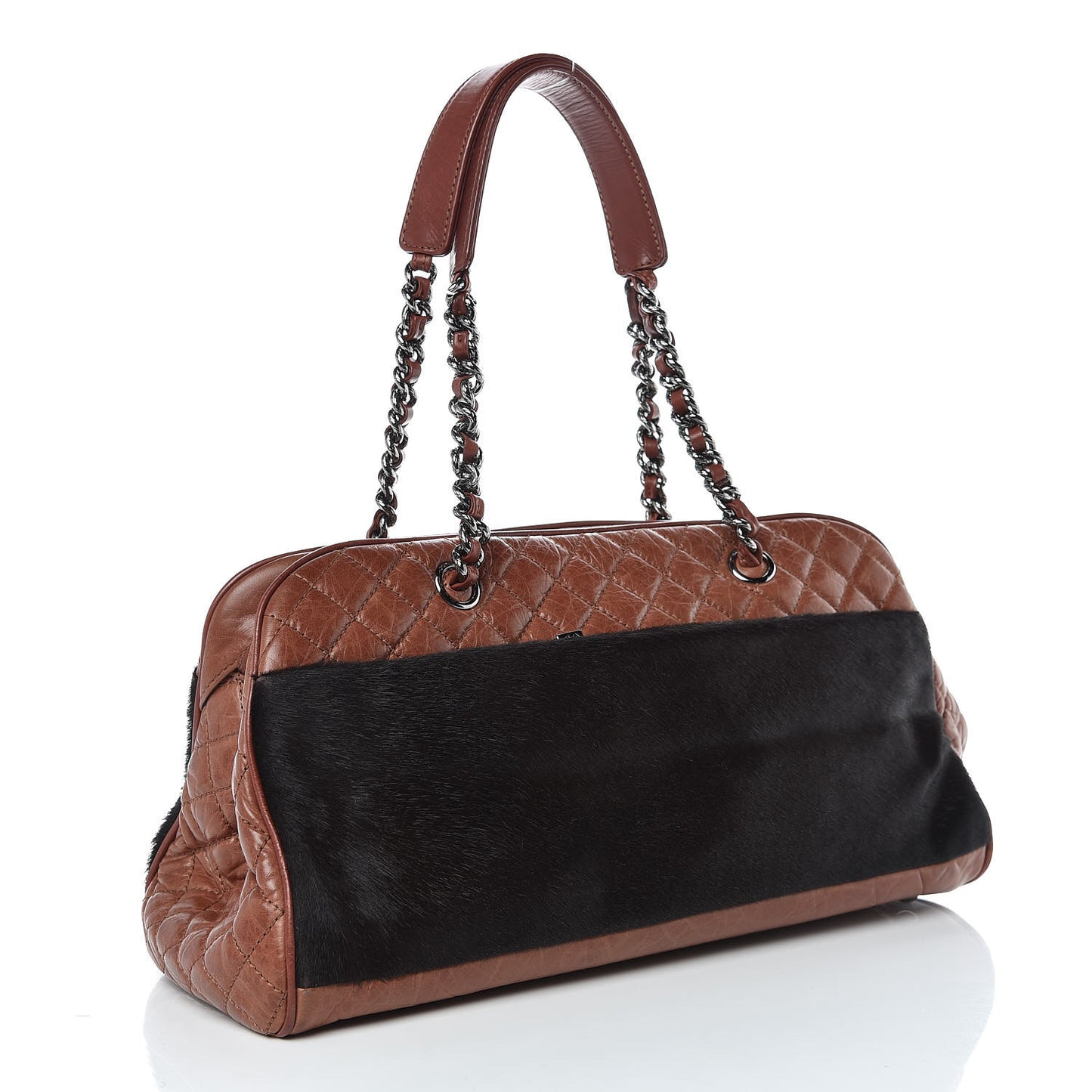 Aged Calfskin Pony Hair Quilted Miss Pony Bowler Brown