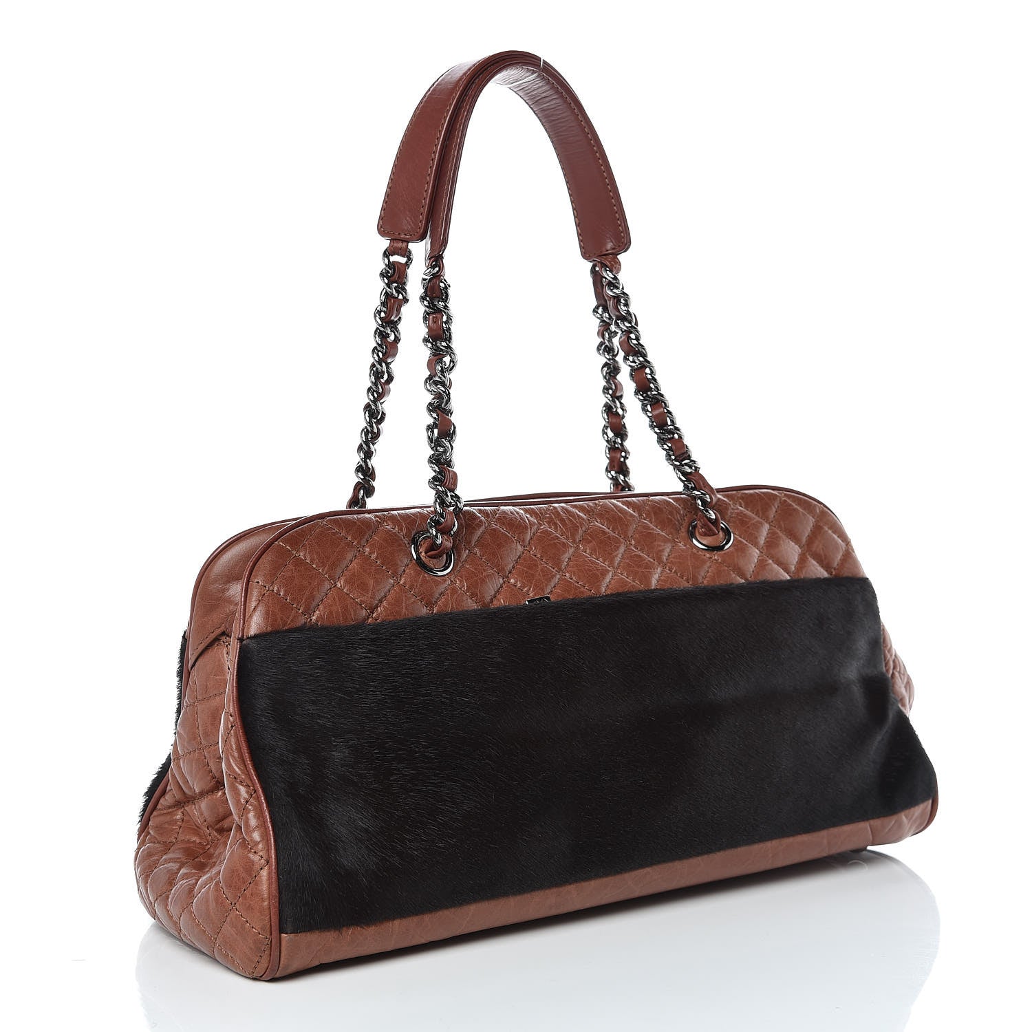 Chanel Aged Calfskin Pony Hair Quilted Miss Pony Bowler Brown 3 of 14