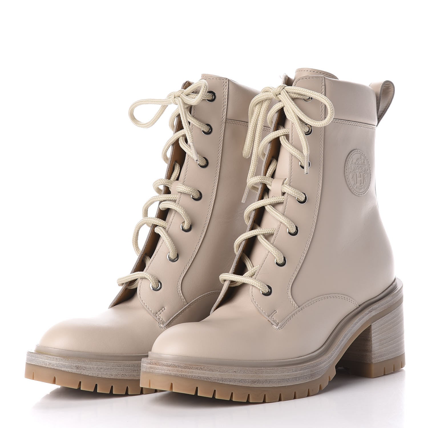 Hermes Calfskin Bridge Ankle Boots 37.5 Beige Grege 2 of 7