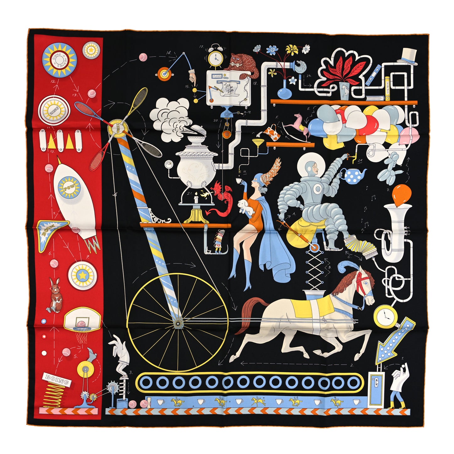 Silk Tea For Two Scarf 90 Black Rouge Multicolor