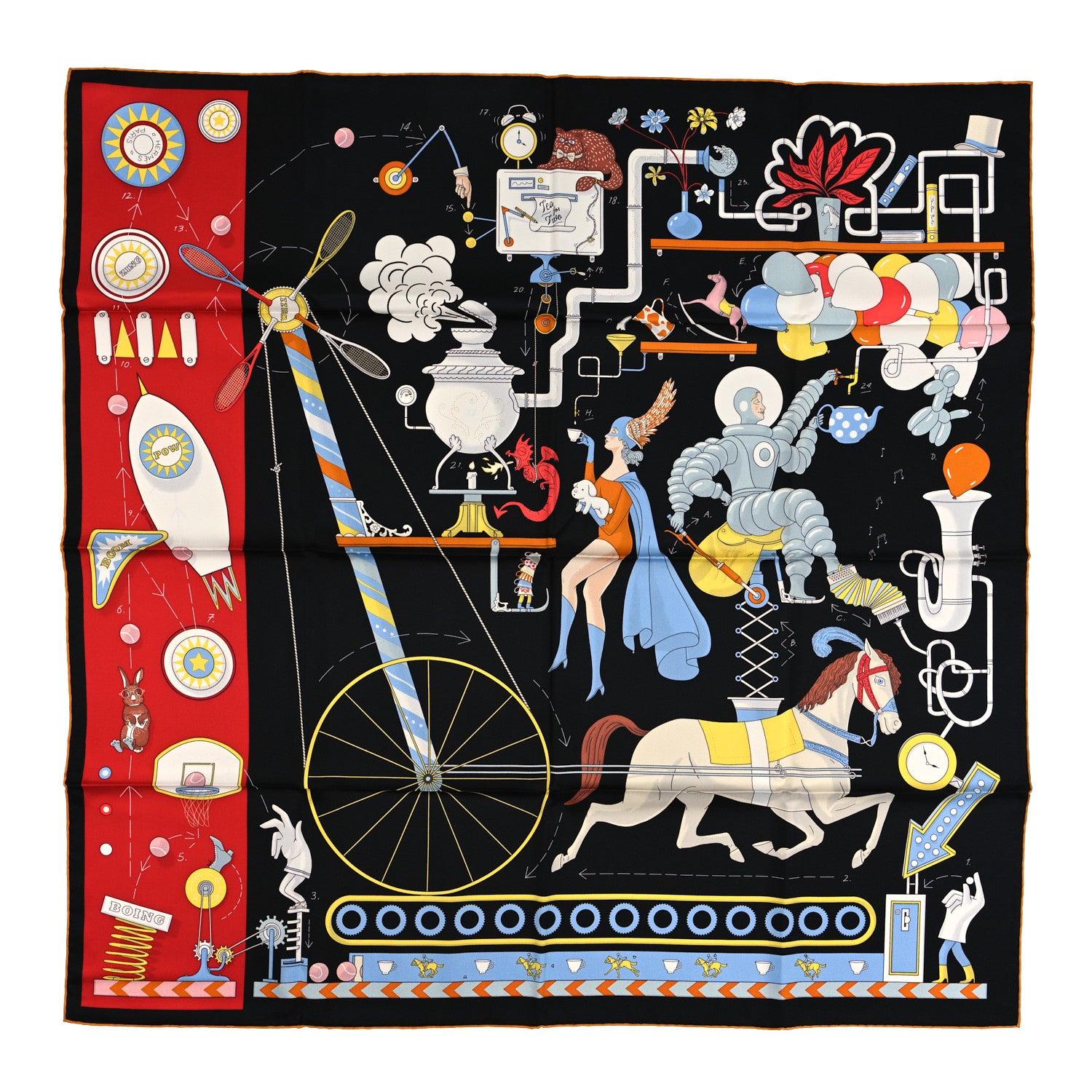 Hermes Silk Tea For Two Scarf 90 Black Rouge Multicolor 1 of 4