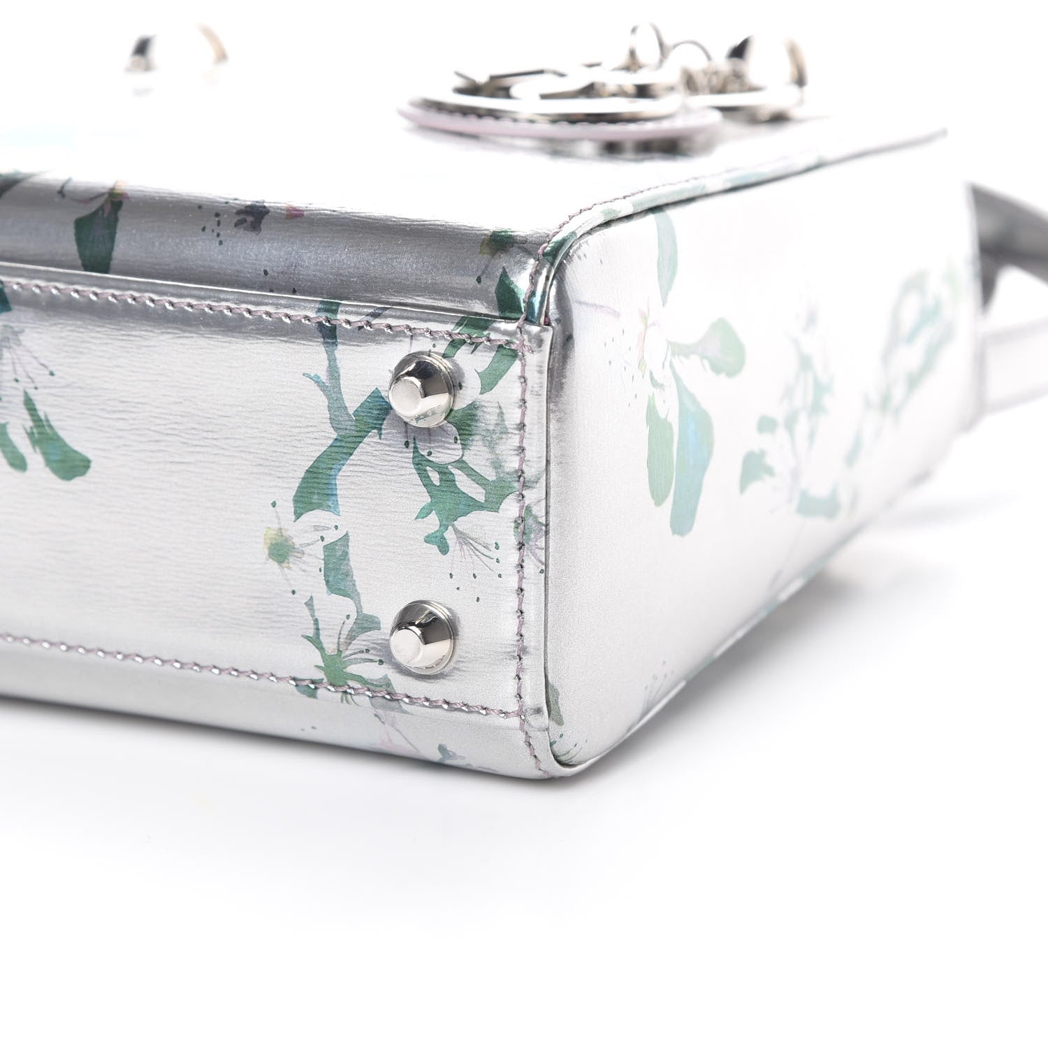 Christian Dior Metallic Calfskin Cherry Blossom Print Mini Lady Dior Silver 9 of 9