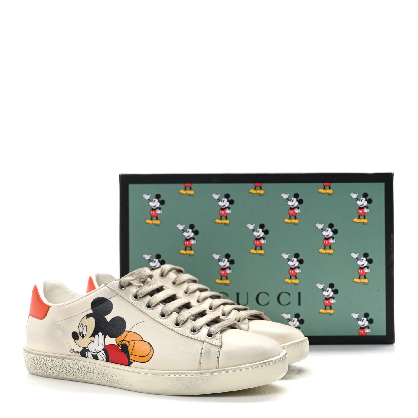 X DISNEY Miro Soft Calfskin Mickey Mouse Print Womens Ace Sneakers 36.5 Ivory Deep Orange