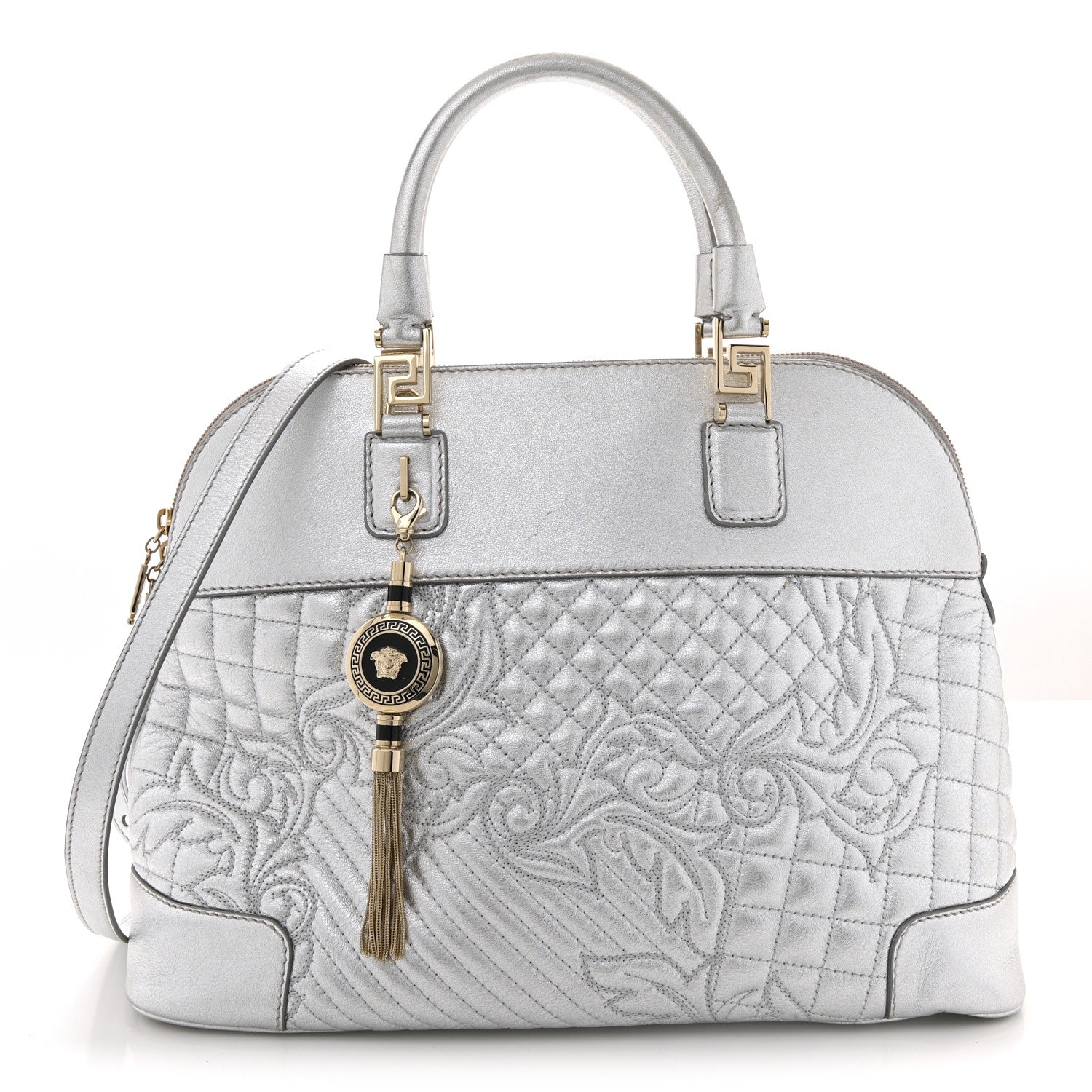 Versace Metallic Quilted Nappa Altea Vanitas Lady Athena Silver 1 of 13
