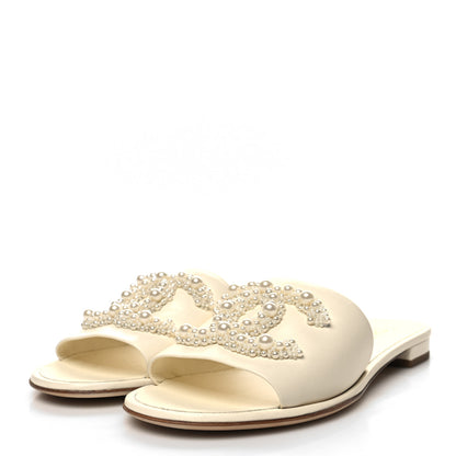 Chanel Calfskin Pearl CC Mules 39 Ivory 3 of 8