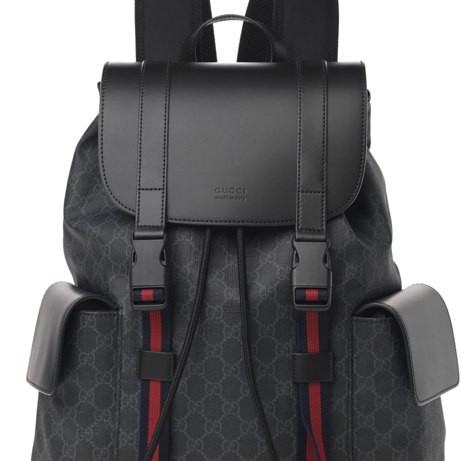 Gucci Soft GG Supreme Monogram Appia Calfskin Web Double Buckle Backpack Black 8 of 10